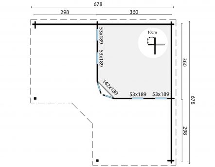 Grundriss Gartenhaus Jutka 44mm 678x3678cm