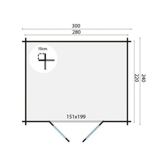 Grundriss Gartenhaus Klair 28mm 300x240cm