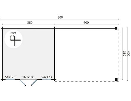 Grundriss Gartenhaus Kwaspa 44mm 800x400cm