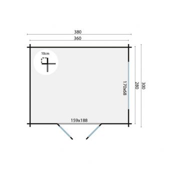Grundriss Gartenhaus Loya 28mm 380x300cm