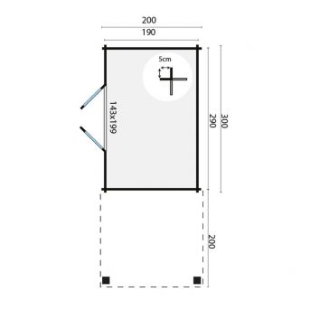 Grundriss  Gartenhaus Middelmodern 28mm 500x200cm