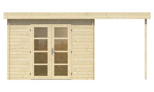 Ansicht Frontseite Gartenhaus Middelmodern 28mm 500x200cm