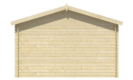 Ansicht Rückseite Gartenhaus Mika 28mm 380x300 + 80cm Vordach