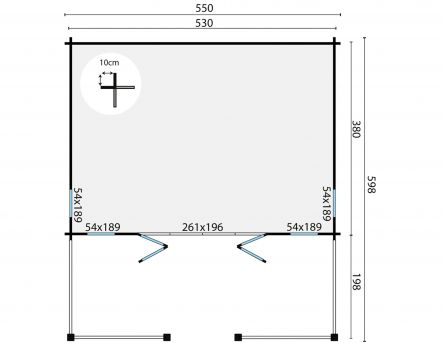 Grundriss Gartenhaus Olaug 44mm 550x598cm