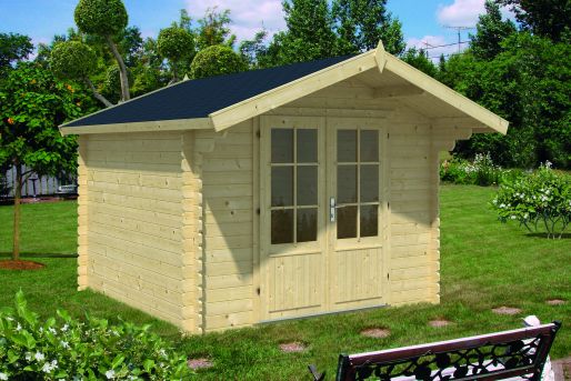 Gartenhaus Perlund 28mm 300x300 + 80cm Vordach