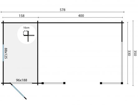 Grundriss Gartenhaus Selma 40mm 578x350cm