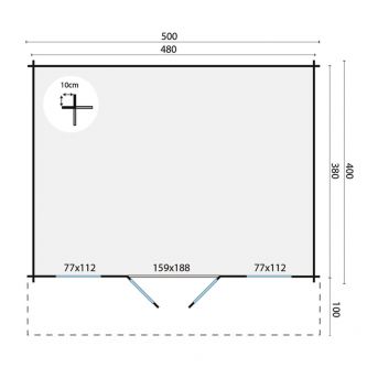 Grundriss Gartenhaus Viggo 28mm 500x400+100cm Vordach