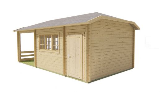 Seitliche Ansicht von Vorne Gartenhaus Viveka 44mm 750x420cm