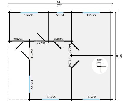 Grundriss Gartenhaus Wochenendhaus Ardee 70mm 817x700cm
