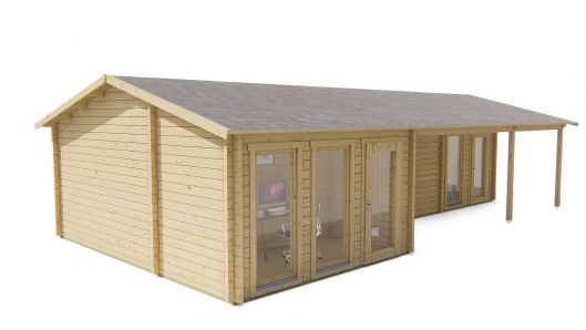 Seitliche Ansicht von vorne Gartenhaus Wochenendhaus Letterkenny 70mm