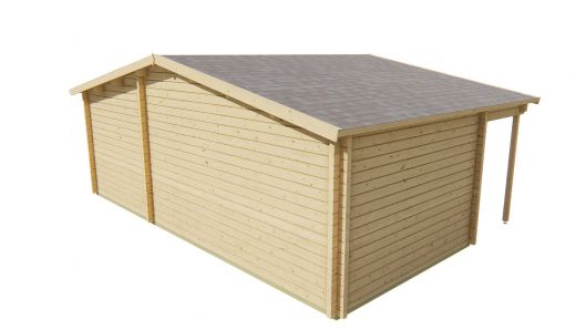 Seitliche Ansicht von hinten Gartenhaus Wochenendhaus Ollie 70mm 498x731cm