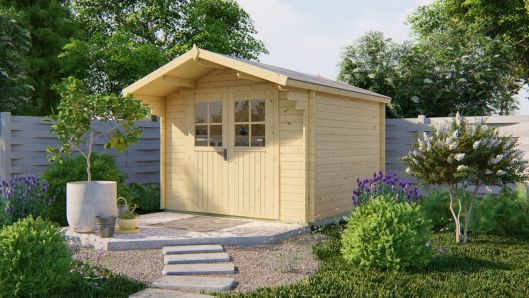 Gerätehaus Gartenhaus Albacete 28mm 300x300cm + 70cm Vordach