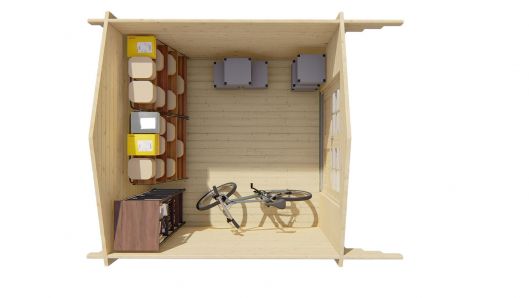 Draufsicht Gerätehaus Gerätehaus Gartenhaus Ingo 44mm 300x300cm + 70cm Vordach