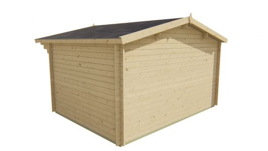 Seitliche Ansicht von Hinten Gerätehaus Gartenhaus Murcia 34mm 400x300 + 70cm Vordach
