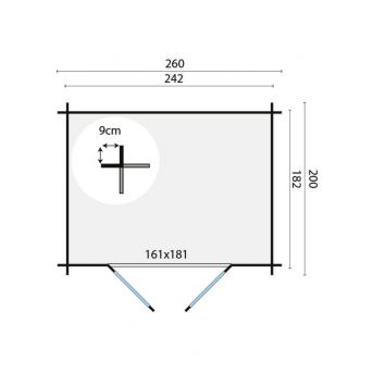 Grundriss Gerätehaus Gartenhaus Robert 28mm 260x200cm + 30cm Vordach