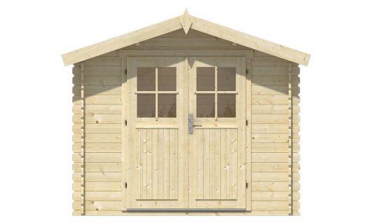 Ansicht Frontseite Gerätehaus Gartenhaus Robert 28mm 260x200cm + 30cm Vordach