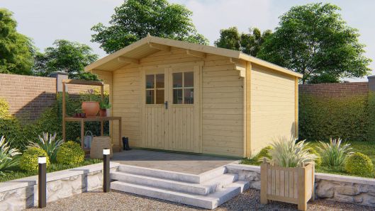 Gerätehaus Gartenhaus Torrent 34mm | 400x400 + 70cm Vordach