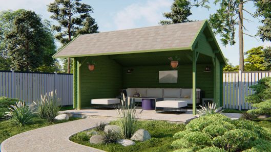 Inspiration Remise Gartenhaus Thüringen 44mm 500x350cm + 88cm Vordach