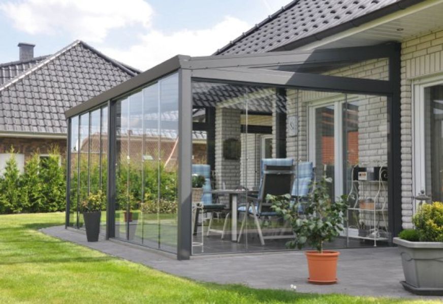 Wintergarten 500x300 mit Glasschiebesystem und VSG- Bedachung