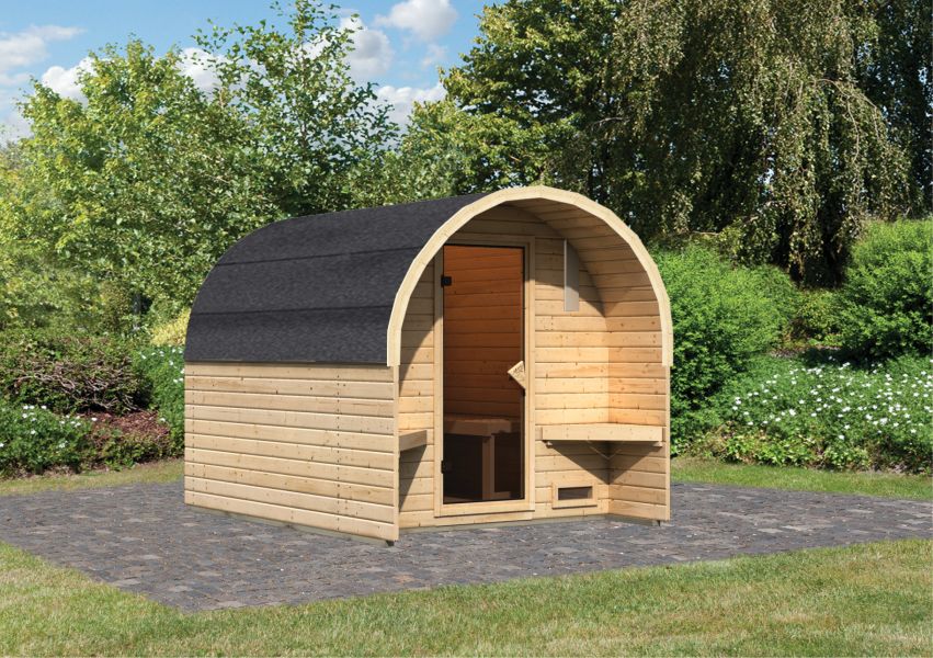 Karibu Massivholzsauna Fasshaus 295x219 cm | Wandstärke 38mm