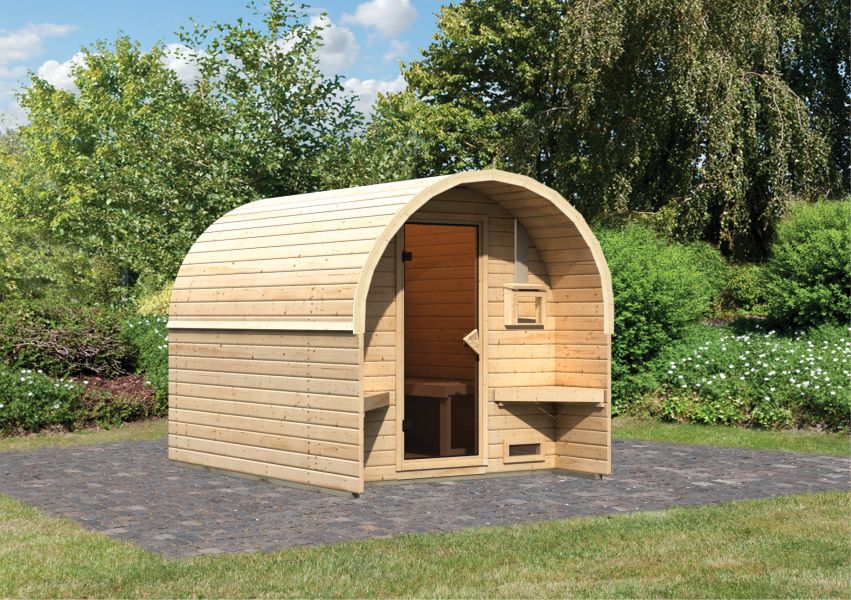 Karibu Massivholzsauna Fasshaus 295x219 cm | Wandstärke 38mm