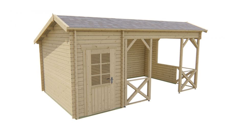 Seitliche Ansicht von Vorne Gartenhaus Selma 40mm 578x350cm