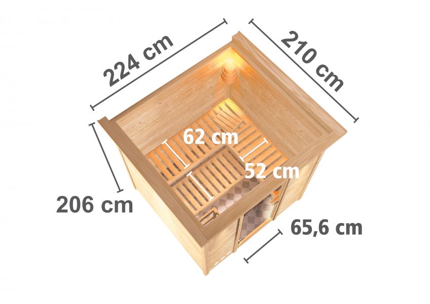 Karibu Massivholzsauna Mojave 196x196 cm | Wandstärke 40mm