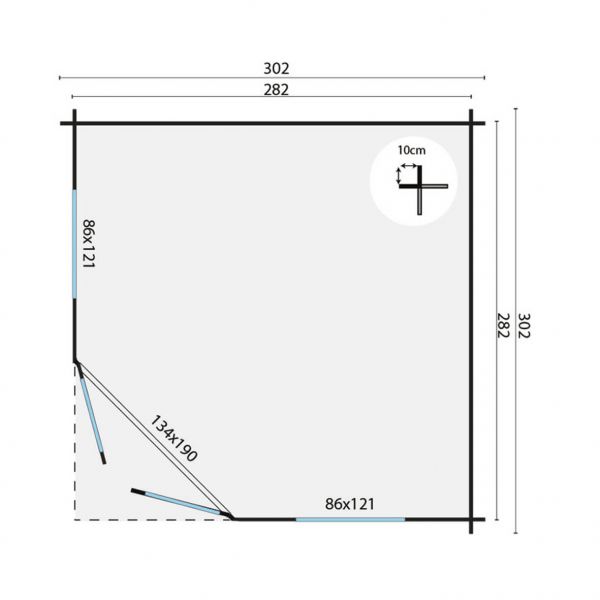 Grundriss 5 Eck Gartenhaus Emma 302x302cm