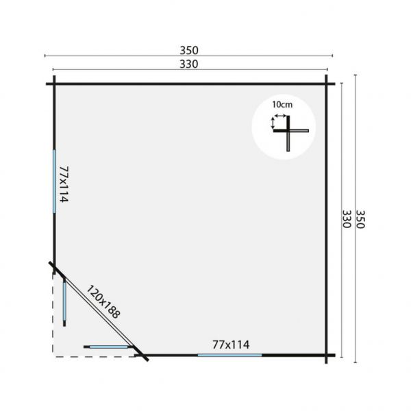 Grundriss 5 Eck Gartenhaus Nilsson 44mm 350x350cm