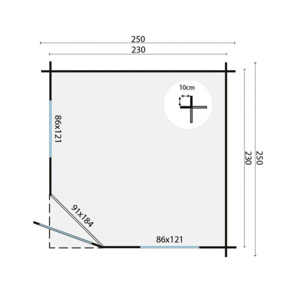 Grundriss 5 Eck Gartenhaus Jos 28mm 250x250cm