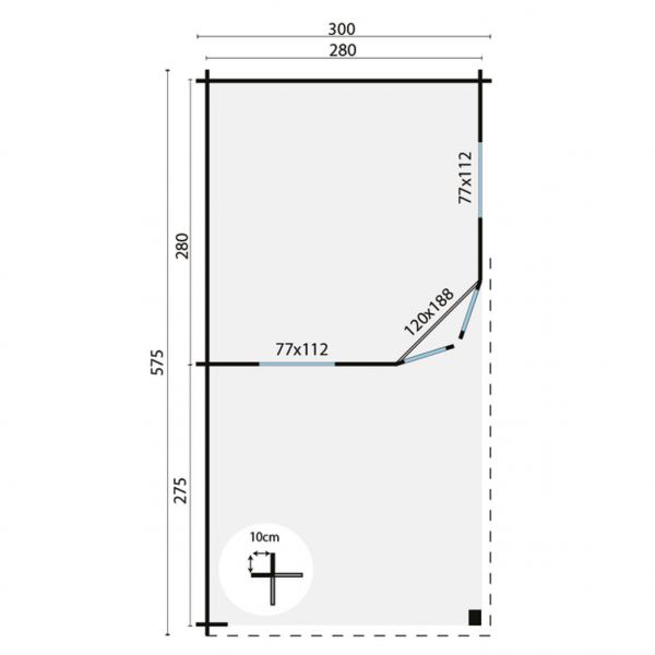 Grundriss 5 Eck Gartenhaus Markku 28mm 575x300cm