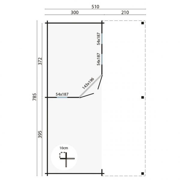 Grundriss 5 Eck Gartenhaus Oletha 40mm 785x510cm