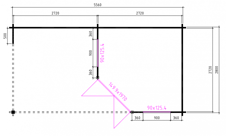 Grundriss 5 Eck Gartenhaus Peggy 40mm 576x300cm