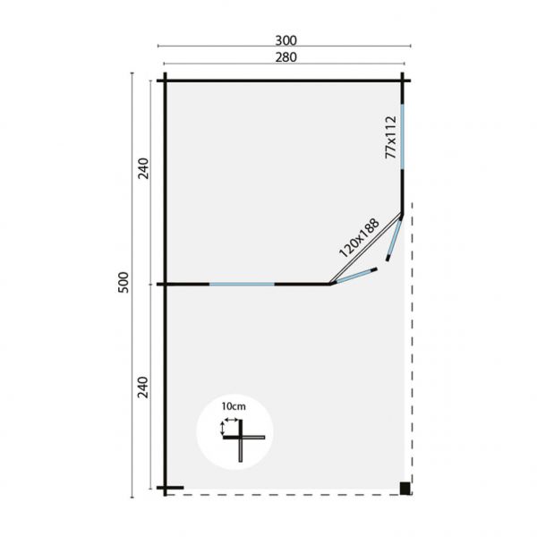 Grundriss 5 Eck Gartenhaus Stig 28mm 500x300cm