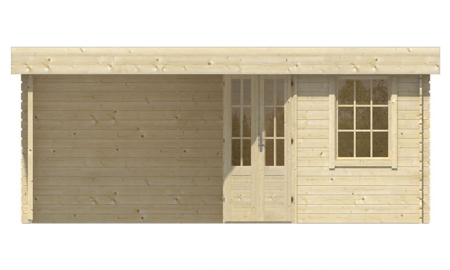 Ansicht Frontseite 5 Eck Gartenhaus Stig 28mm 500x300cm
