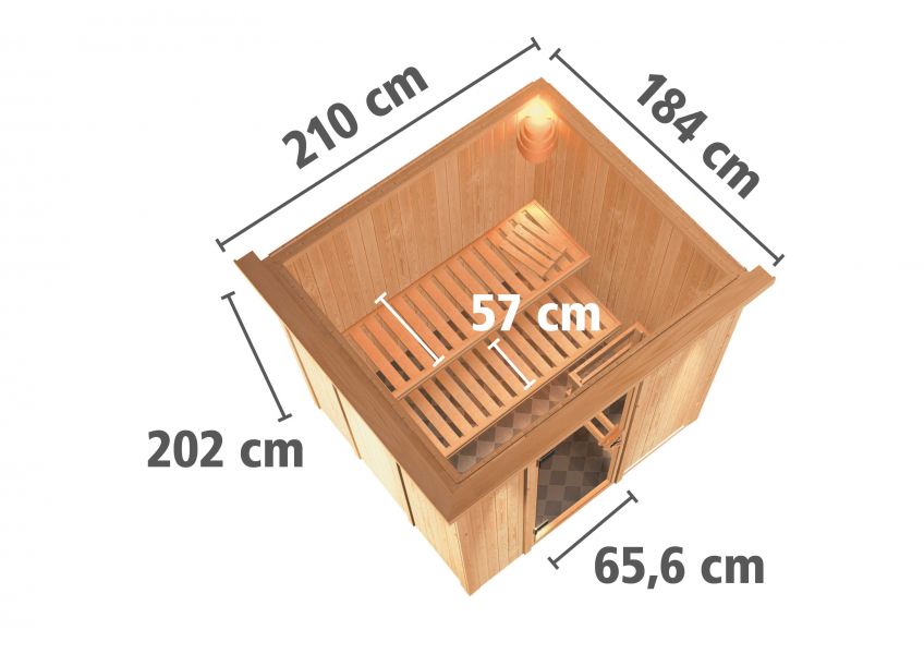 Karibu Systemsauna Daria | 196 x170 cm | Wandstärke 68mm