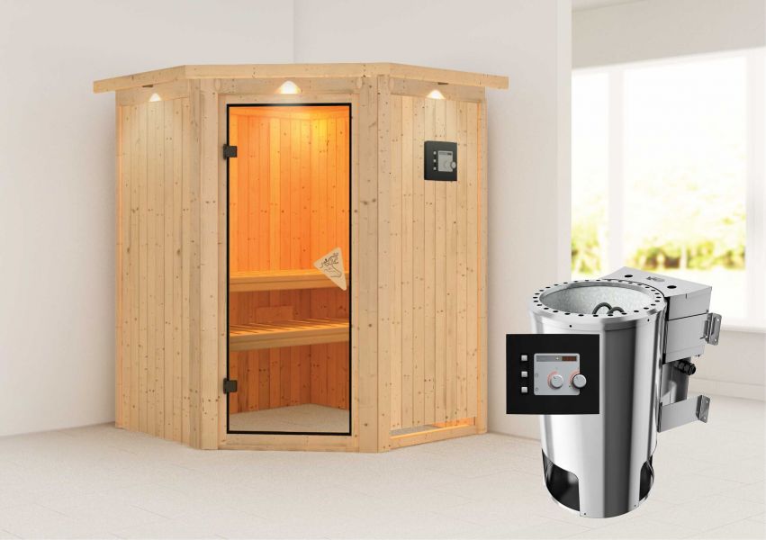 Karibu Systemsauna Nanja | 165x165 cm | Wandstärke 68mm | Sparset