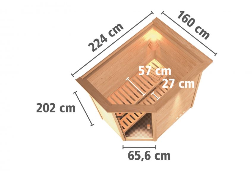 Karibu Massivholzsauna Cilja | 196 x146 cm | Wandstärke 38mm