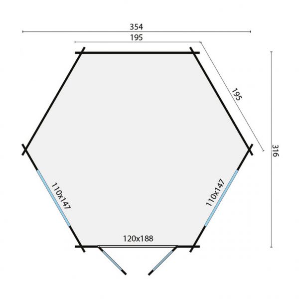 Grundriss 6 Eck Gartenhaus Nora 34mm 354x316cm