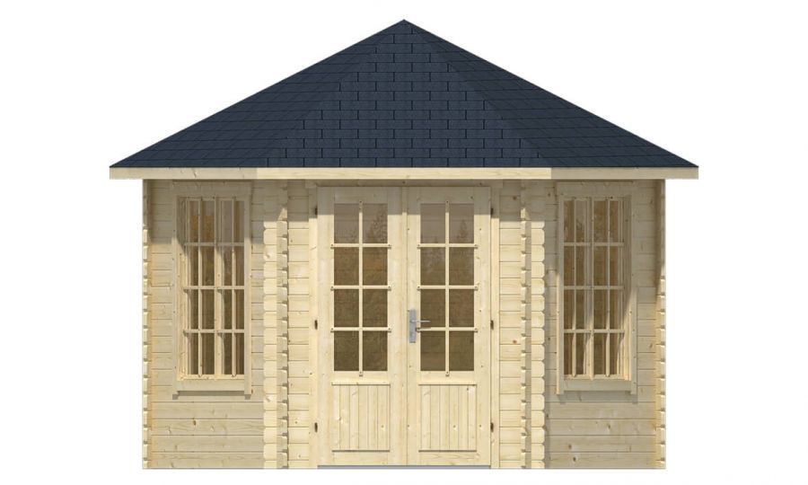 Ansicht Frontseite 6 Eck Gartenhaus Nora 34mm 354x316cm