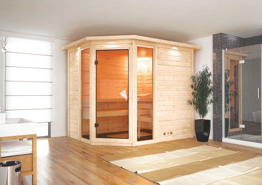 Karibu Massivholzsauna Sinai 236x184 cm | Wandstärke 40mm
