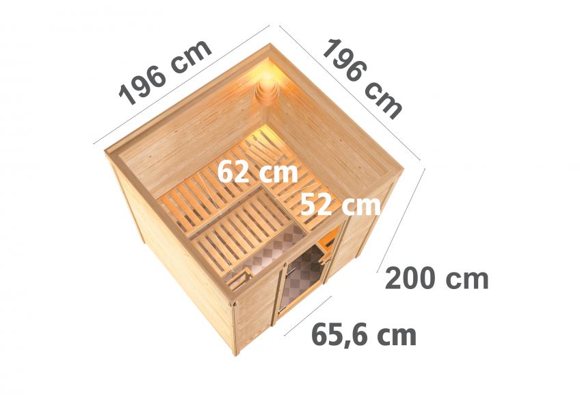 Karibu Massivholzsauna Mojave 196x196 cm | Wandstärke 40mm