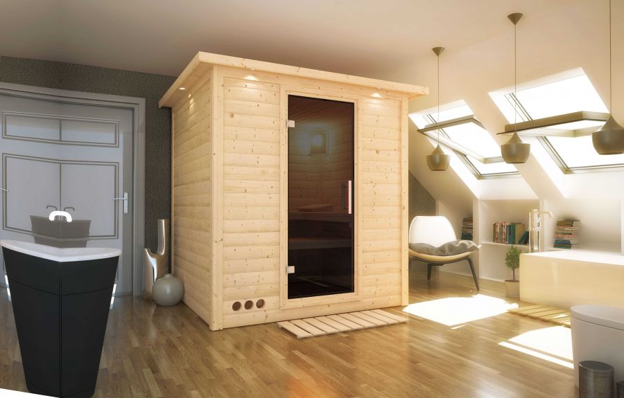 Karibu Massivholzsauna Mojave 196x196 cm | Wandstärke 40mm
