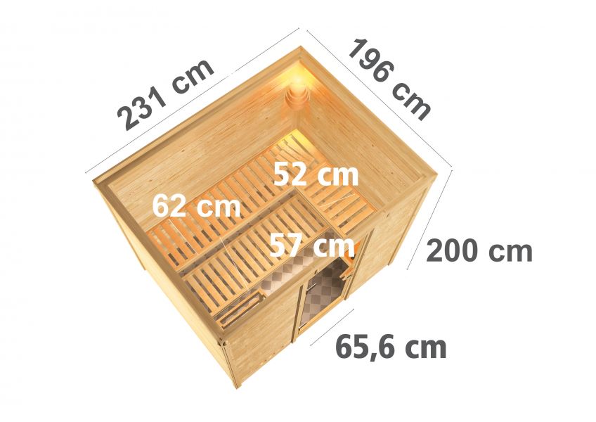Karibu Massivholzsauna Sonara 231x196 cm | Wandstärke 40mm