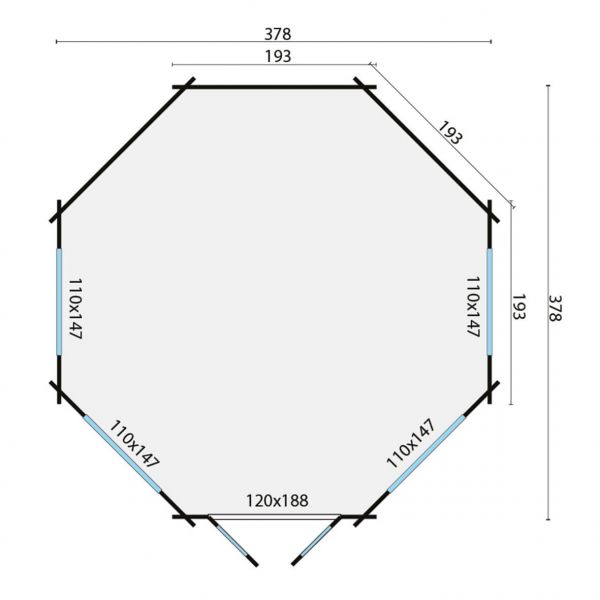 Grundriss 8 Eck Gartenhaus Lynn 44mm 378x378cm