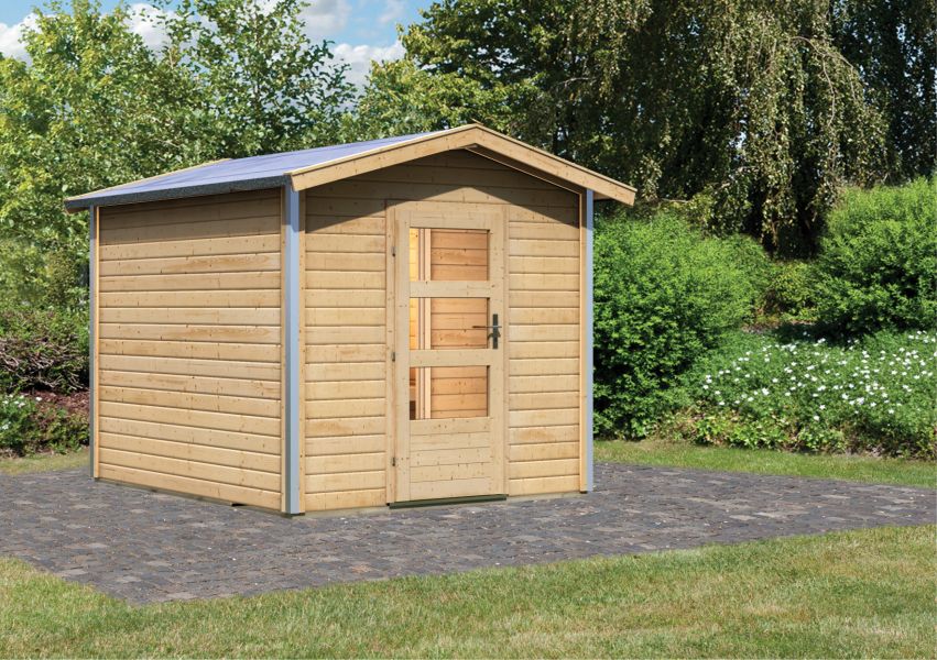 Karibu Massivholzsauna Saunahaus Bosse 1 mit Vorraum | 231x273 cm | Wandstärke 38mm