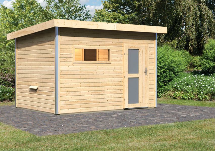 Karibu Massivholzsauna Saunahaus Skrollan 2 mit Vorraum | 337x231 cm | Wandstärke 38mm