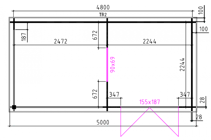 Grundriss Aussen Gartenhaus Mika 480x230cm