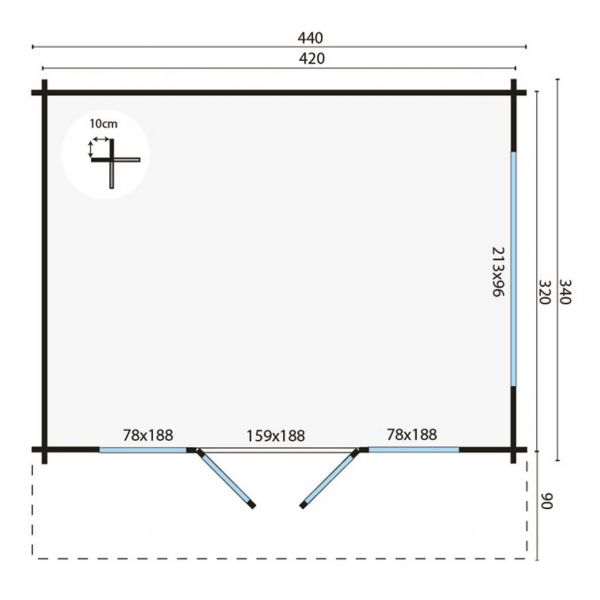 Grundriss Gartenhaus Blackpool 440x340+90cm