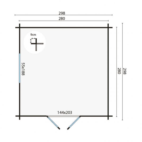 Grundriss Gartenhaus Bodine 298x298cm